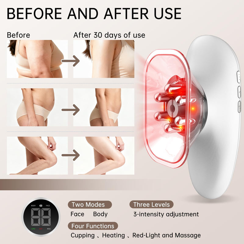 CENXIGO 4 in 1 Body Sculpting Machine-Lymphatic Drainage Massager with 4 Adjustable Functions:Heating,Cupping,Red Light & Massage for Belly, Waist, Arms, Legs and Face