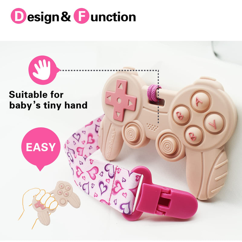 [Australia] - Cool Remote Game Control Teething Toy for Babies 0-6 6-12 Months,Game Controller Teether for Gamer Parents,Baby's First Valentines Day Gifts,Silicone Remote Chew Toys（Pink Pink 