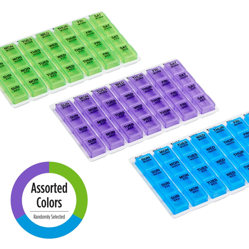 Ezy Dose Pop-Out Daily 7-Day, 4x/Day Pill Organizer, Color May Vary, Medium | Weekly Pill Case, Medicine Planner, Daily Vitamin Organizer, 4 Times a Day, Medtime Planner, BPA Free