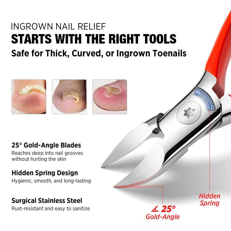 Treatonic Ingrown Toenail Clipper Removal Kit - Toenail Clippers for Thick, Fungal-Damaged, Curved Nails with Lifter & File, Long-Handle Pedicure Tools for Men, Women & Seniors