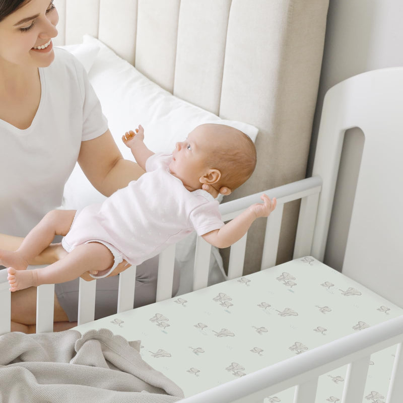 [Australia] - 2-Pack Mini Crib Sheets Fitted, Pack and Play Sheets - Organic Cotton Pack N Play Sheets for Pack and Play Mattress, Playard Baby Crib Sheets, Jersey Crib Sheets Neutral for Boys, Girls (Elly) Elly 