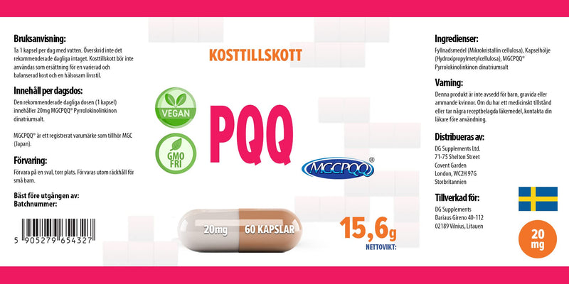 [Australia] - Hepatica PQQ (MGCPQQ) 20mg 60 Vegan Capsules, (Pyrroloquinoline Quinone), Laboratory Tested, High Dose, Non-GMO & Gluten Free 