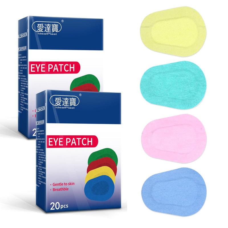 Colorful Adhesive Eye Patches Pads 2 Boxes/40 Pcs Bandages Breathable Lazy Eye Patch 4 Styles Eye Patches for Kids and Adults