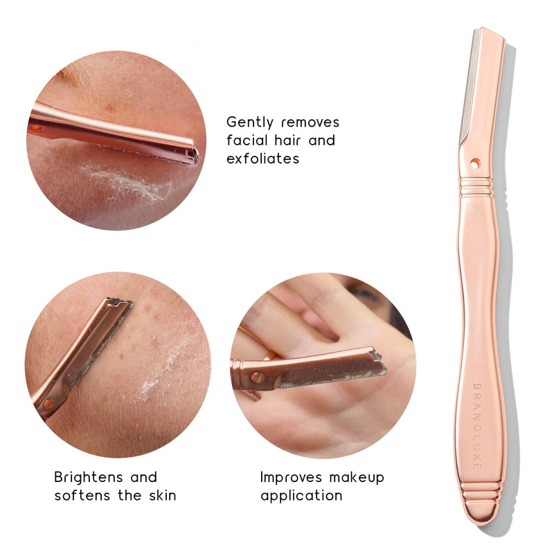 [Australia] - Dermaplaning Tool for Face, Eyebrow Shaping, Hair Removal and Exfoliation. Eco-friendly design. Includes 3 Swedish stainless steel blades in RoseGold (Starter Kit) Rose Gold 