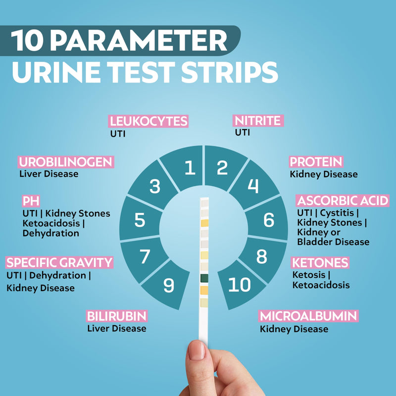[Australia] - 10A Urine Test Strips, 100 Strip Tub, 10 in 1 Parameters, Testing Strips for use by Men & Women, UTI Infection, Urinalysis pH, Nitrite, Leukocytes and More, Easy Read Results 