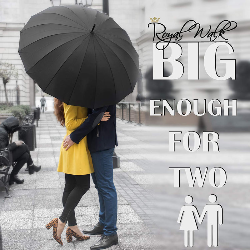 Royal Walk Large Umbrella for Rain, Windproof Folding Travel Umbrella with Vented Canopy, Genuine Wood Handle, Automatic Open Close, Reflective Strip for Safety in the Dark