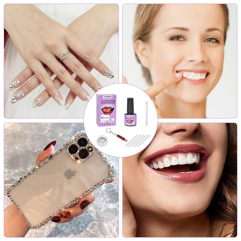 [Australia] - Tooth Jewelery Set DIY Tooth Gemstone Kit with Glue Tartar Jewelery Kit Tooth Jewelery Decoration Set, Tartar Jewelery Tooth Crystal Kit, for Reflective Tooth Decoration (White) White 
