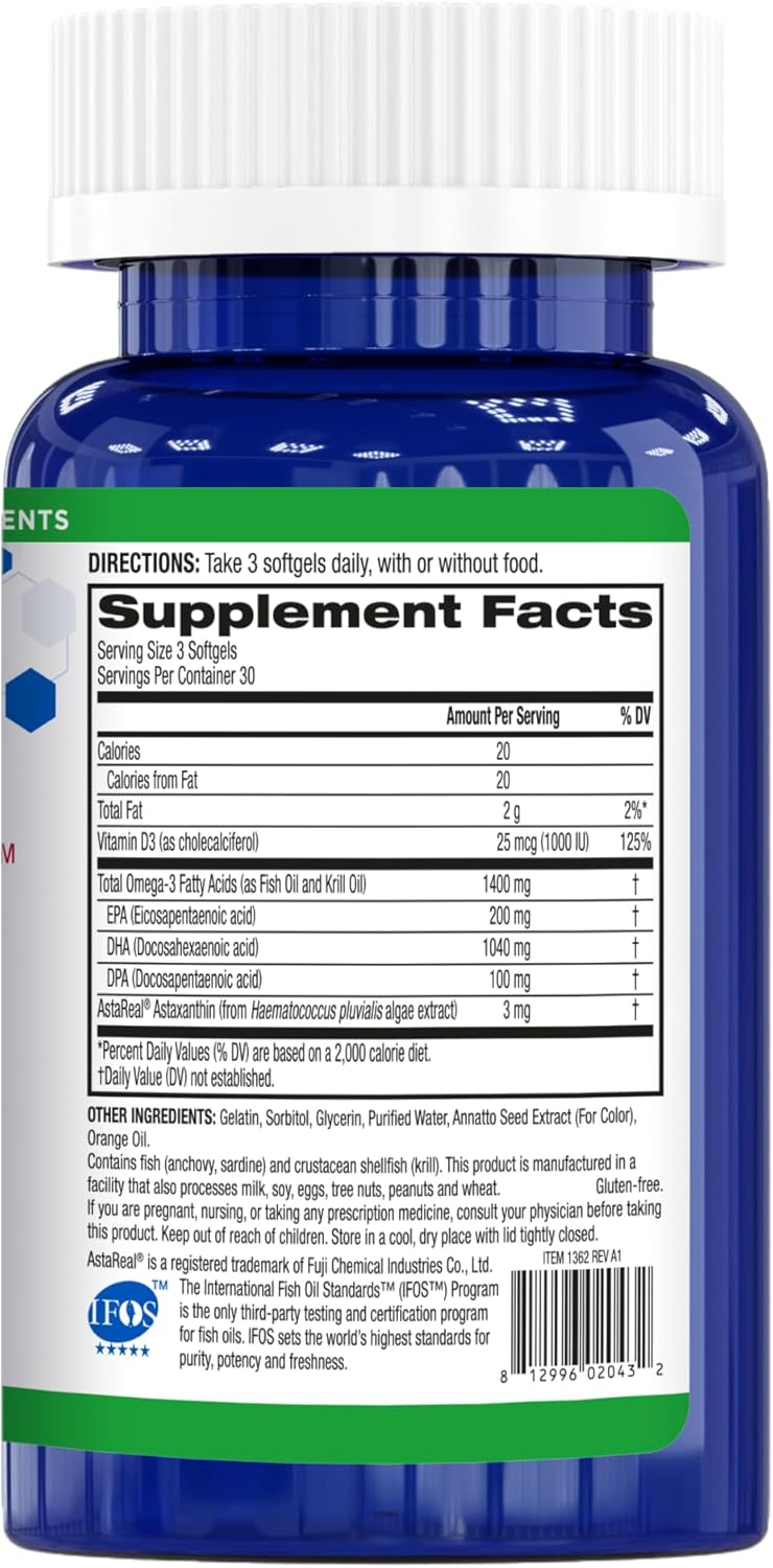 [Australia] - BioTrust OmegaKrill EPA & DHA Omega 3 Supplement, Fish and Krill Oil to Provide Support for Joint, Heart, Brain, Eye and Skin (30 Servings) 90 Count (Pack of 1) 