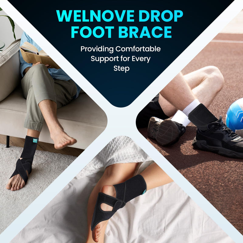 Welnove Foot Drop Support Brace, AFO Ankle Stabilizer for Improved Walking, Aiding Foot Control in Cases of Drop Foot, Nerve Injuries, Spinal Conditions, and More (Right)