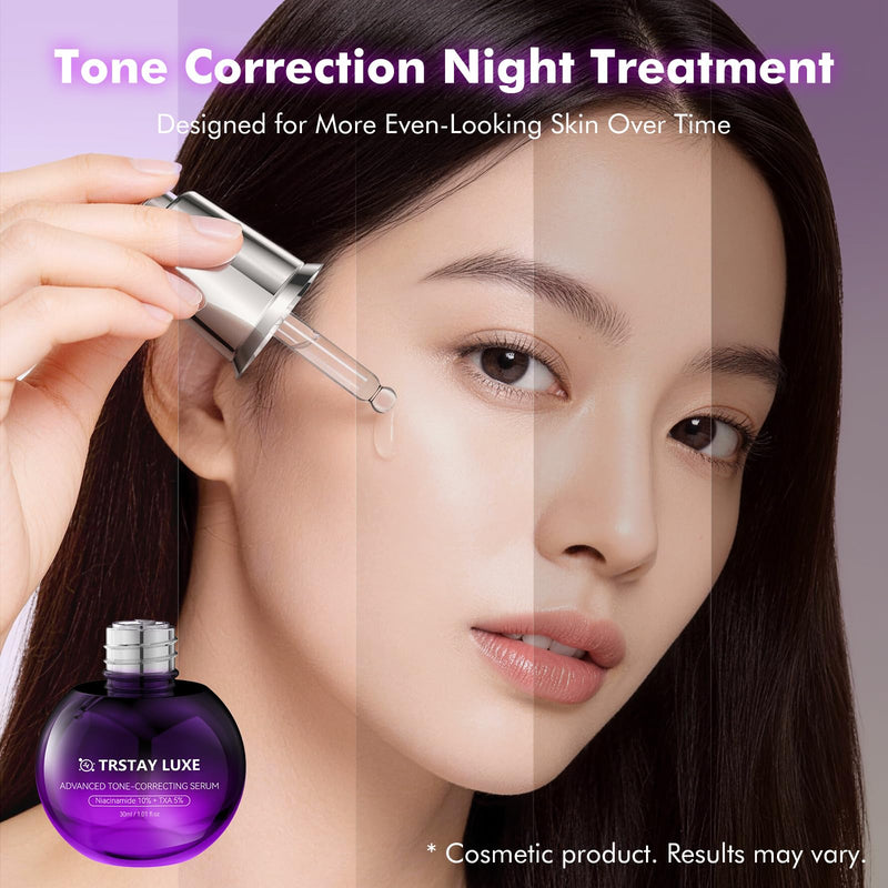 Night Serum for Uneven Skin Tone, Dark Spots & Post-Blemish Marks, 10% Niacinamide, 5% Tranexamic Acid, 2% Alpha-Arbutin + Ethyl Vitamin C, Lightweight Radiance Serum, 1.01 fl oz