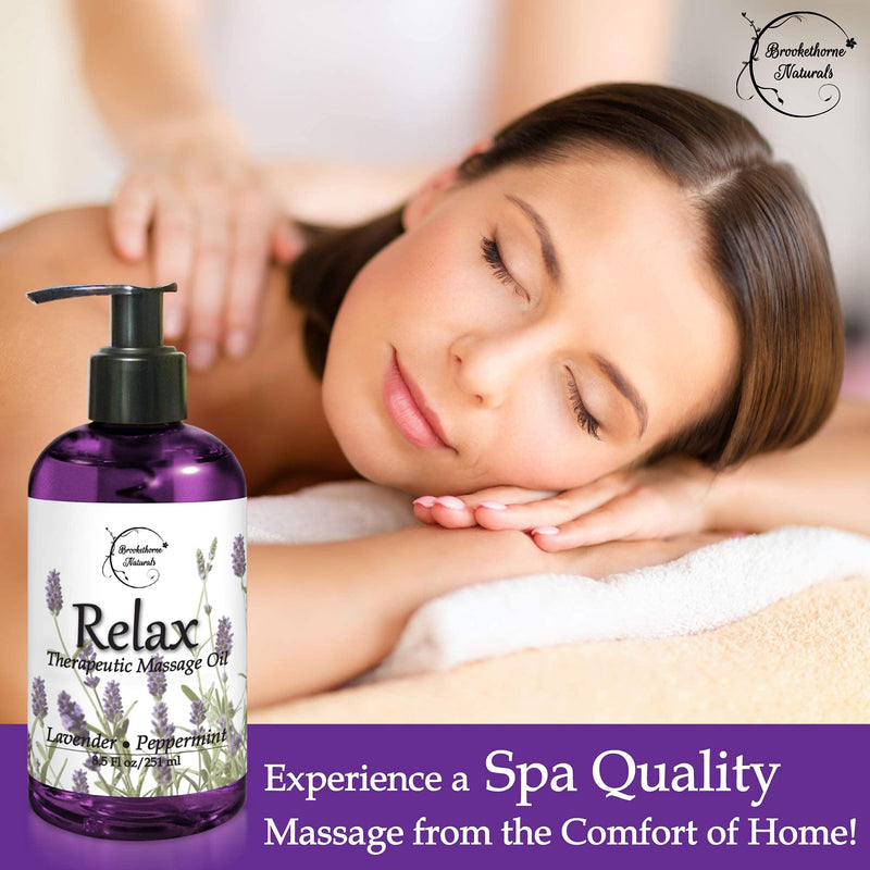 [Australia] - Relax Therapeutic Body Massage Oil - with Best Essential Oils for Sore Muscles & Stiffness – Lavender, Peppermint & Marjoram - All Natural - with Sweet Almond, Grapeseed & Jojoba Oil 8oz 8.5 Fl Oz (Pack of 1) 