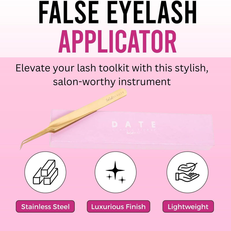 Date Classic Pickup Lash Tweezer by SoCal Beauty | Precision Gold Eyelash Tweezer for Eyelash Extensions, Hand-Tested with 1mm Guide – Ideal Lash Tweezer for Eyelash Extension 1