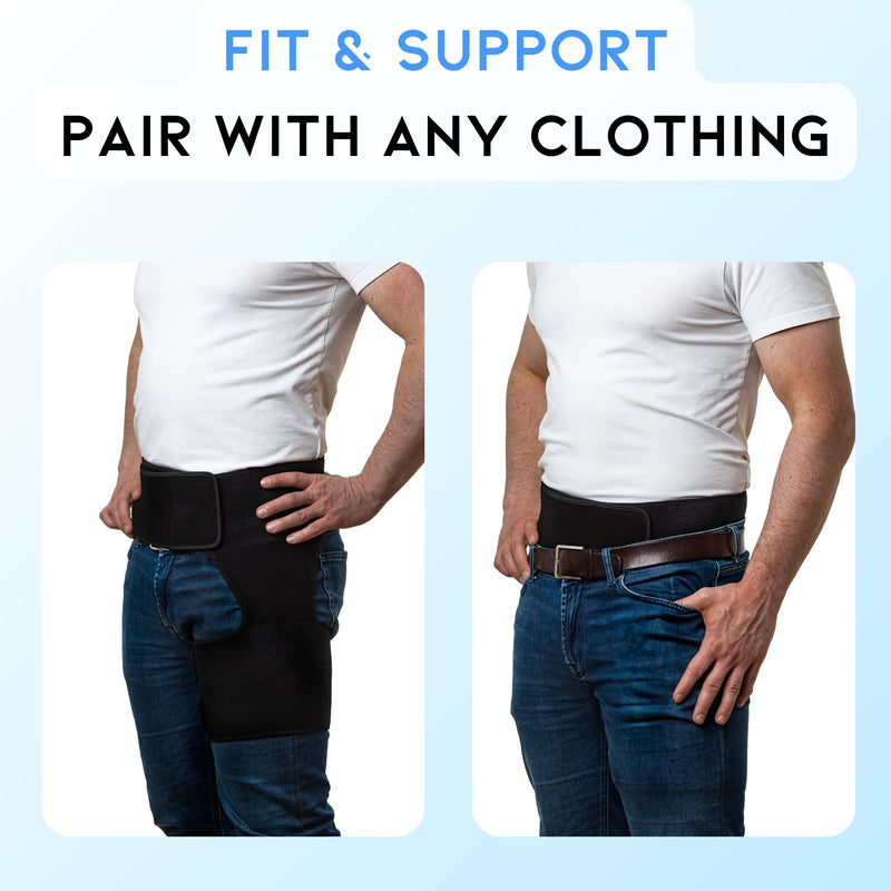 Hip and Groin Brace - Ortho Wrap Hip Brace for Sciatica for Women and Men - Groin Compression Wrap for Pulled Hamstring Compression - Thigh Compression Sleeve for Sciatic Ease (Medium, Right leg) Medium