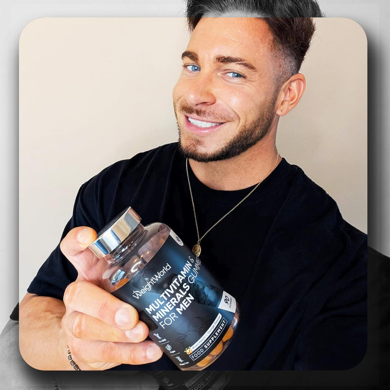WeightWorld Multivitamin Gummies for Men | 90 Vegan Gummies | with Added Herbal Extracts Like Maca, Panax Ginseng | 8 Multivitamins & 4 Minerals | Mixed Peach & Orange Flavour | Gluten-Free & Non-GMO