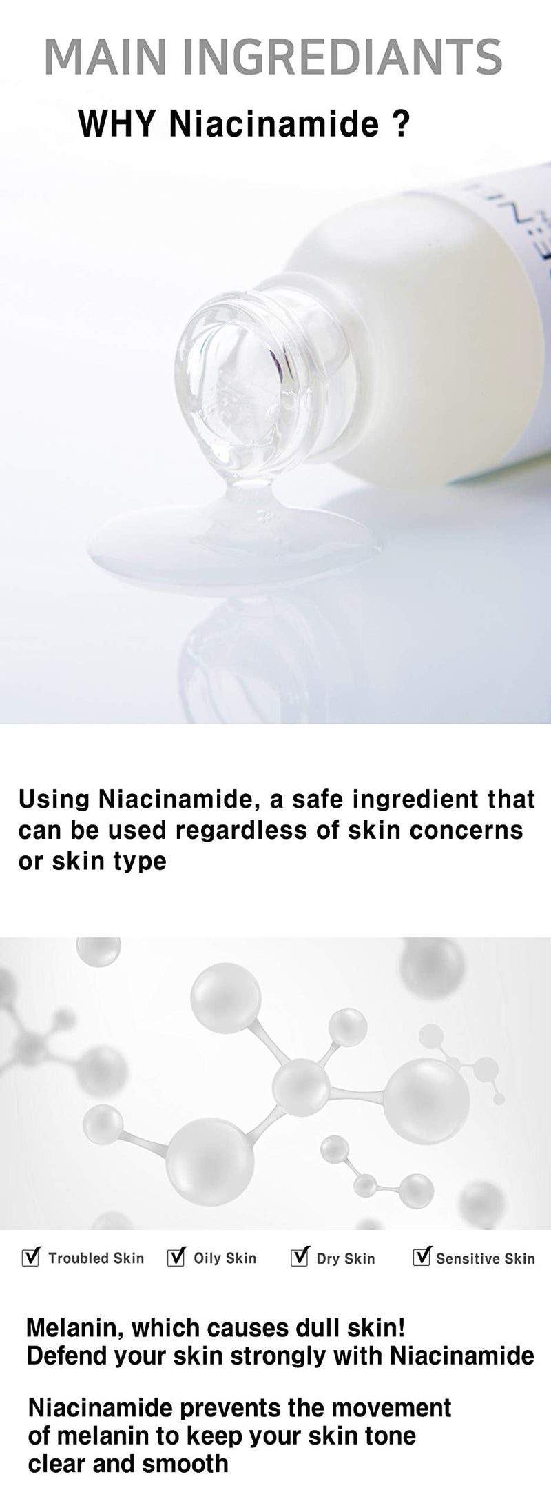 Korean Skin Care Serum Vitamin B, C Serum for Face - Niacinamide 10% Zinc 1% - K Beauty Hydrating Facial Serum - 1fl.oz.(30ml)