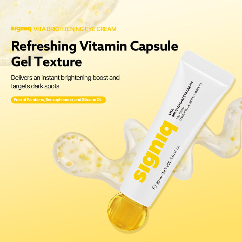 signiq VITA Brightening Eye Cream | Vitamin C | Hydrating Eye Care for Radiant Looking Skin | Korean Skincare, 1.01 fl.oz. Yellow