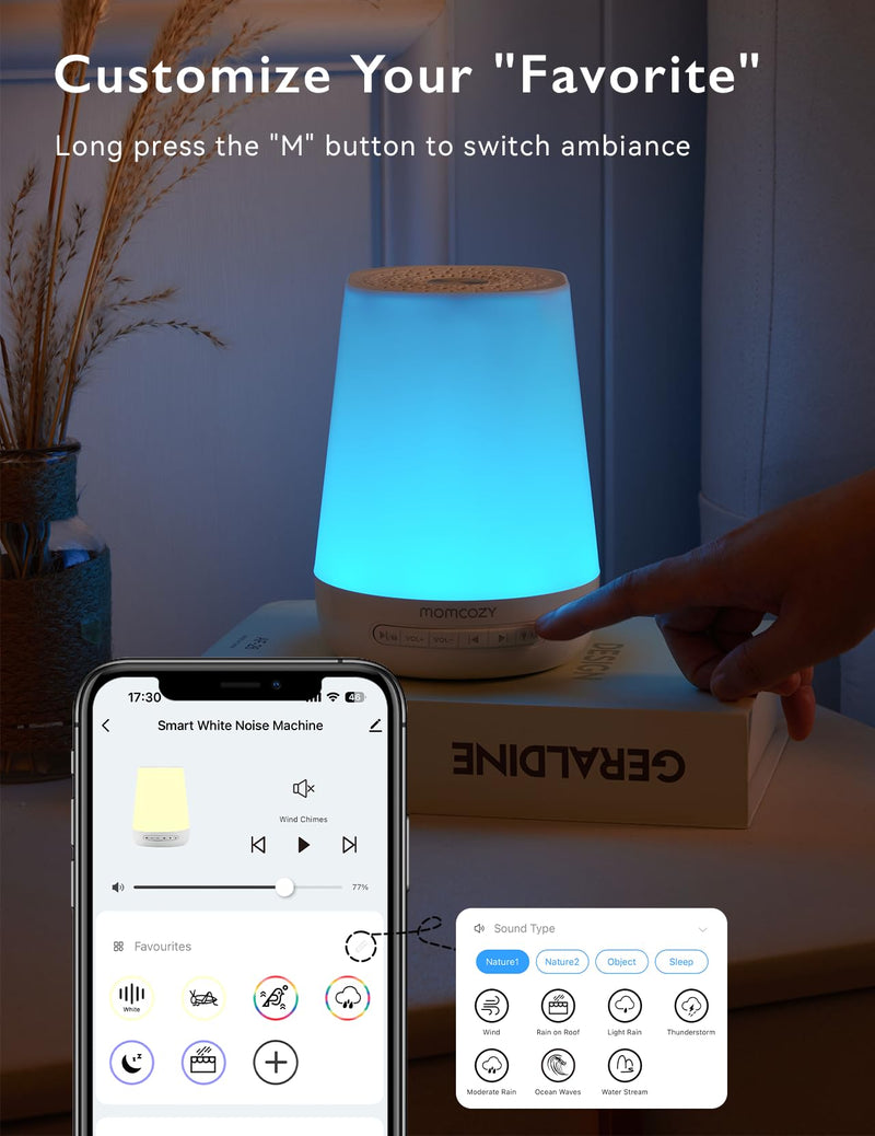 [Australia] - Baby Sound Machine, Momcozy White Noise Machine for Baby Sleeping with Night Light, Toddler Sleep Trainer with 34 Soothing Sounds, Timer, App Remote Control, Personal Sleep Routine (Blue) 