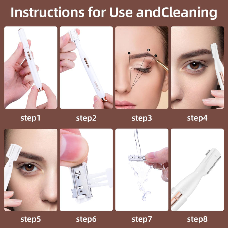[Australia] - Upgraded Eyebrow Trimmer, Precision Facial Hair Trimmer with Comb, Battery Operated Painless Electric Eyebrow Razor Facial Hair Remover Face Chin Neck, Upper-Lip, Peach-Fuzz 