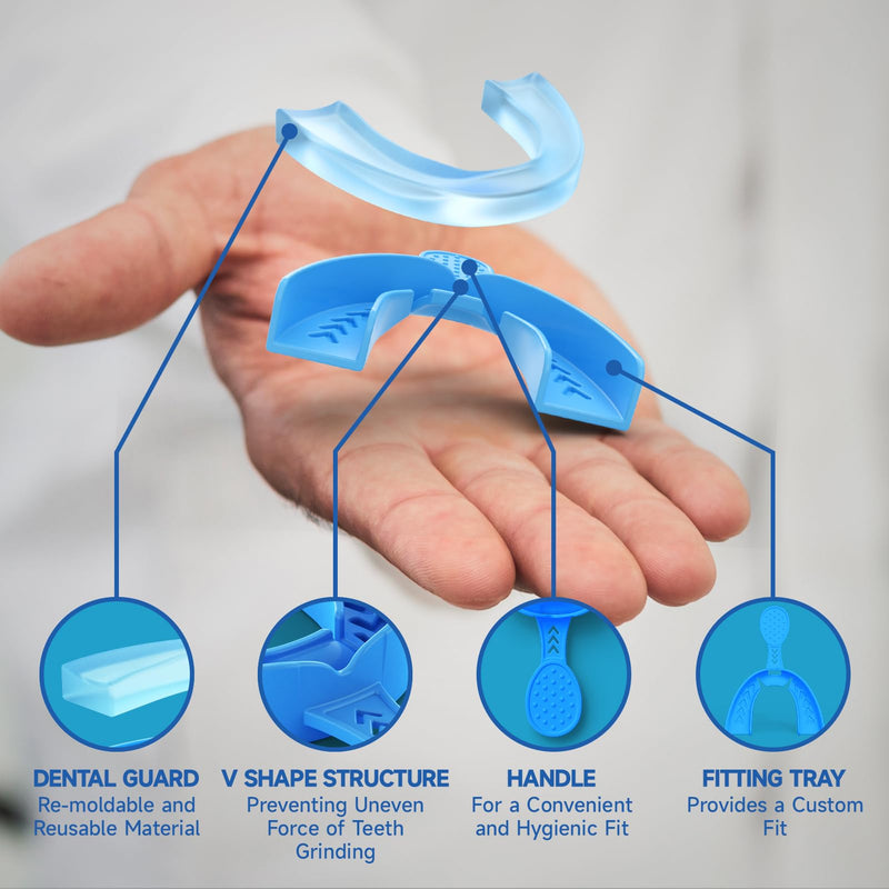 [Australia] - Upgraded Mouth Guards for Grinding Teeth at Night, 4 Pack,Standard Size, Professional Night Guard with Fitting Tray, Comfortable Mouth Guard for Clenching Teeth at Night Blue 