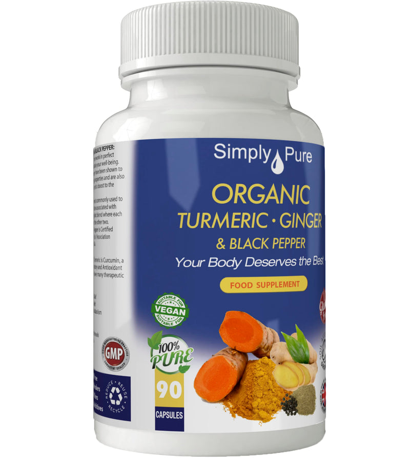 Organic Turmeric, Ginger & Black Pepper for Inflammation & Chronic Pain | 720mg Capsules x 90 | 100% Pure Soil Association Certified | Gluten Free | GM Free | Vegan