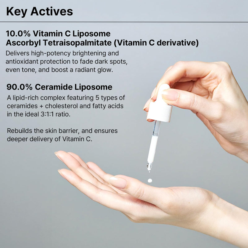 Vitamin C 10% Liposome Topical Cosmetic Serum 1.01 Fl Oz + 0.16 Fl Oz | with Ceramide for Skin Barrier and Brightening | Korean Skin Care | Fragrance-Free 1.17 Fl Oz (Pack of 1)