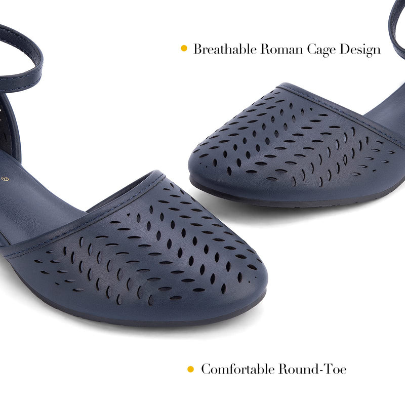 MaxMuxun Sandals for women 2026 Closed Toe Flats Roman Ankle Strap Cage Comfortable Summer Beach Dressy Shoes 9 Blue