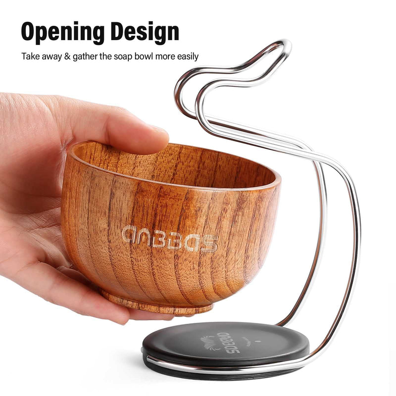 [Australia] - Anbbas Badger Hair Shaving Brush with Wood Handle,Large Soap Bowl,Stainless Steel Shaving Stand and 3.5 oz Natural Shaving Soap Puck Refill for Men Brown-Upgrade 