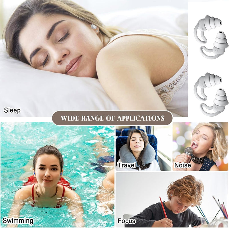 [Australia] - 2 pairs of ear plugs for sleeping, hearing protection plugs for noise reduction, reusable and washable silicone noise ear plugs, ear plugs for snoring, swimming ear plugs for travel, concert, sports, white 