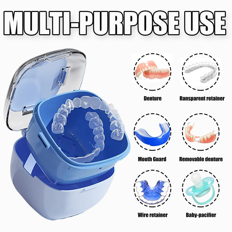 [Australia] - Denture Case, Retainer Cleaning Box, Large Capacity Denture Container Cup for Any Full and Partial Denture, Clear Dentures, Retainers, Night Guards (with Brush and Mirror) Pink 
