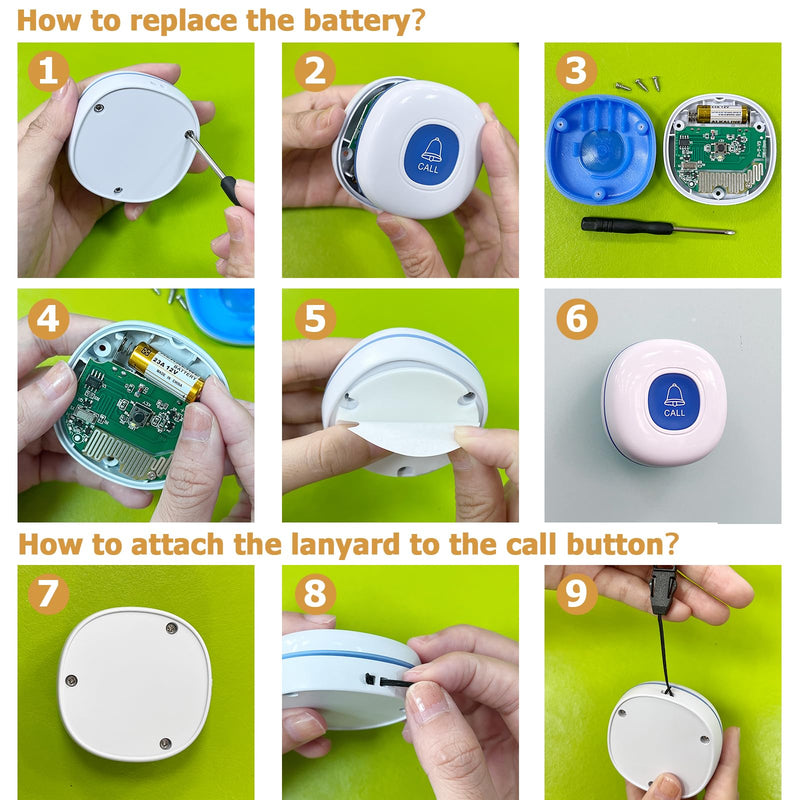 [Australia] - CallToU Wireless Caregiver Pager Call Button Medical Nurse Alert System Alarm and Panic Button at Home/Patients/Disabled,2 Emergency Buttons(1 SOS Watches+1 Button) + 2 Receivers CC05-06 2-2 