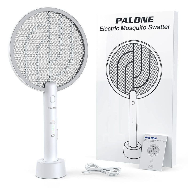 [Australia] - PALONE Electric Fly Swatter 3000V Bug Zapper Racket 2 in 1 Fly Swatter with 1200mAh Battery Rechargeable Mosquito Killer Lamp with 3 Layers Safety Mesh for Indoor and Outdoor 1 Pack White 