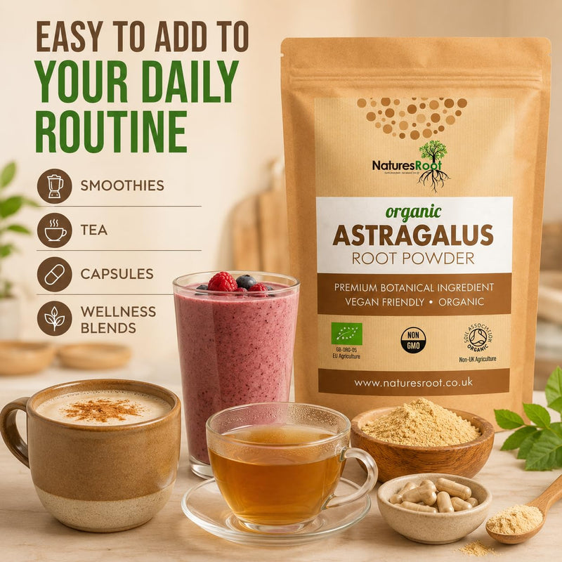 Natures Root Organic Astragalus Root Powder - 500g Herbal Supplement | Single Pack - Boosts Vitality, Promotes Healing, Reduces Fatigue, Aids Digestion