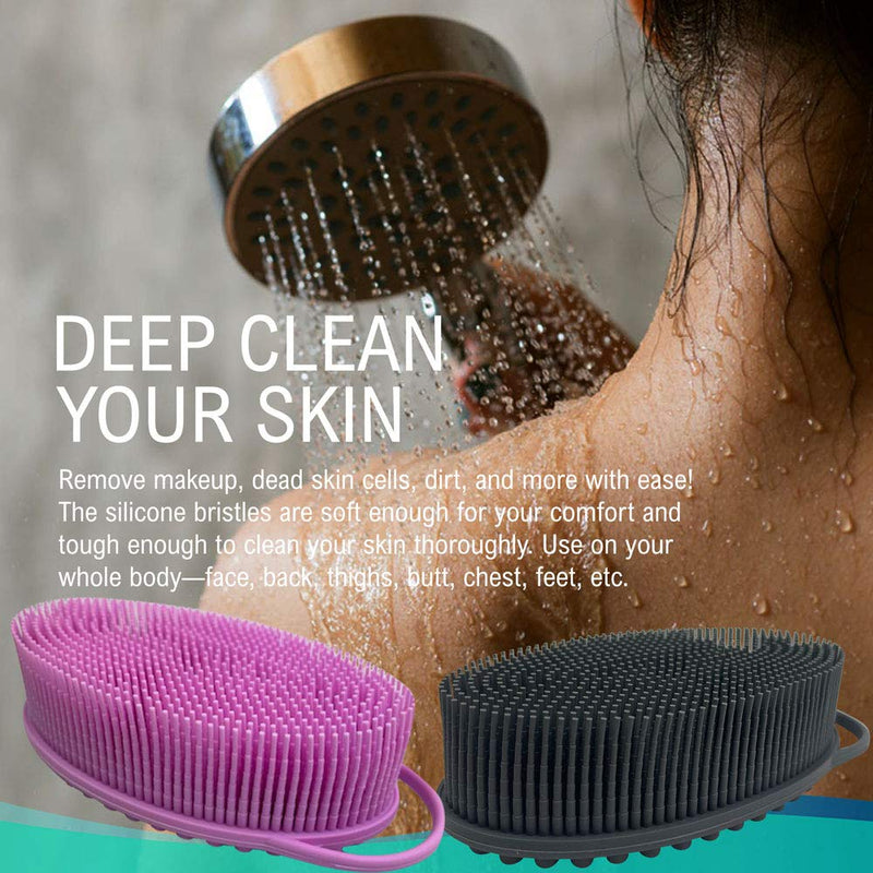 [Australia] - Avilana Exfoliating Silicone Body Scrubber Shower Brush- Hygienic Shower Loofah Sponge Alternative for Deep Clean & Soft Skin - Silicone Body Brush and Silver Infused Silicone Body Brush Dark Gray 