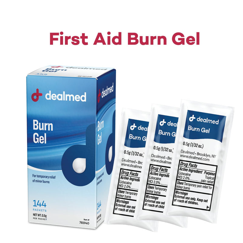 [Australia] - Dealmed First Aid Burn Gel – Made in the USA, First Aid Gel for Temporary Relief of Minor Burns, Cuts, and Scrapes, 144 Packets/Box (.5g) - Pack of 1 Burn Gel Box 