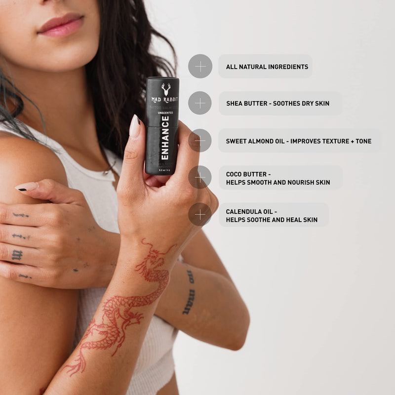 [Australia] - Mad Rabbit Enhance Tattoo Balm Stick-Tattoo Aftercare Brightener & Moisturizer, Organic & All Natural, Color Enhancement, Fragrance-Free (.2oz) 