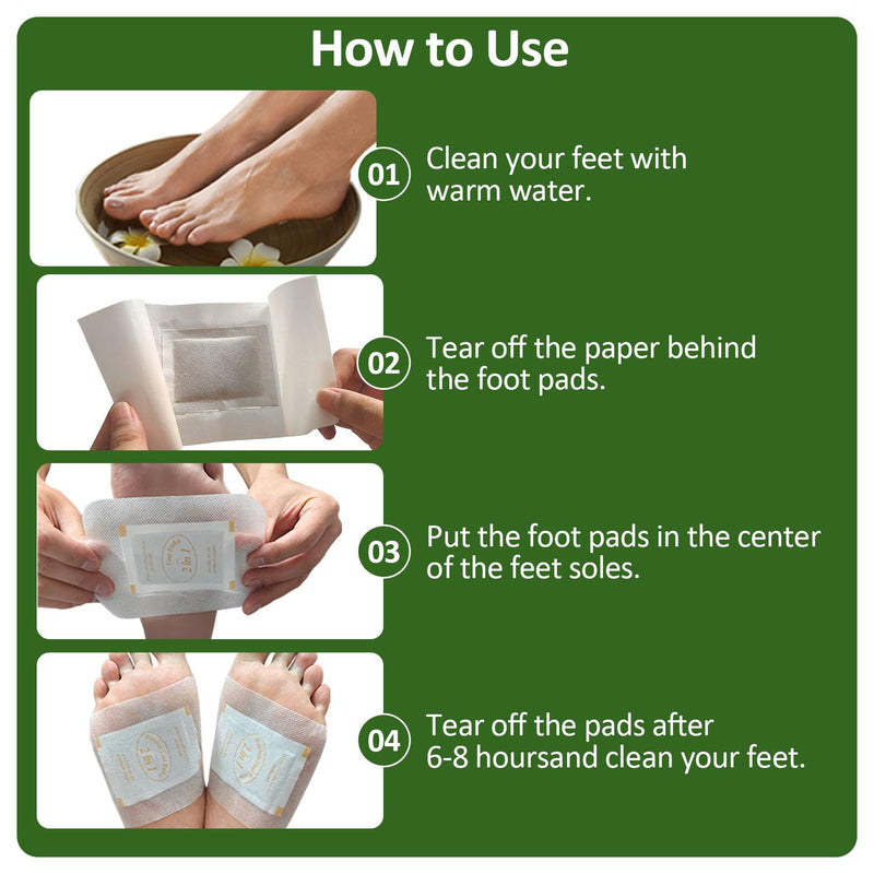 Green Tea Bamboo Vinegar Foot Pads with Ginger, 2 in 1 Design Premium Herbal Foot Care Patches. Use During Sleep. for Tired Feet, Stress & Fatigue Relief, for Better Sleep, Feel Better, 30 Count 30 Pads