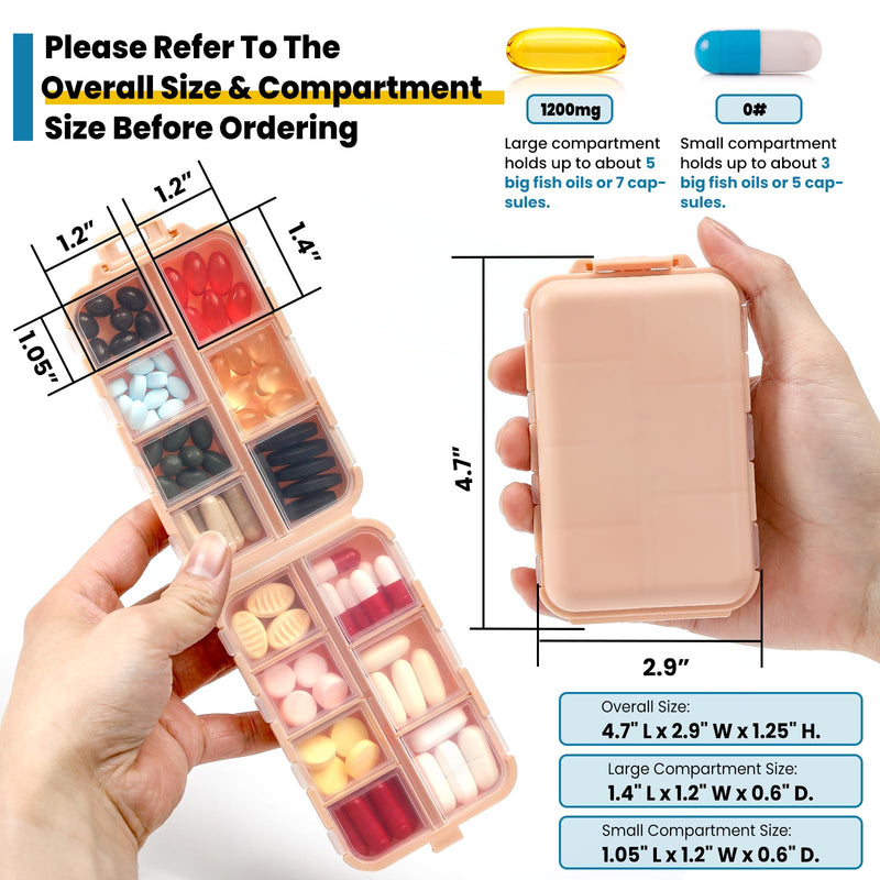 3 Pack 14 Grids Travel Pill Organizer Box with 415-Pcs Medicine Name Labels - Pocket Daily Pharmacy Case Container Kit - Travel Medication Holder Dispenser for Fish Oil Vitamin, Khaki+Pink+Sky Blue Khaki+pink+blue with Bulk Med Labels