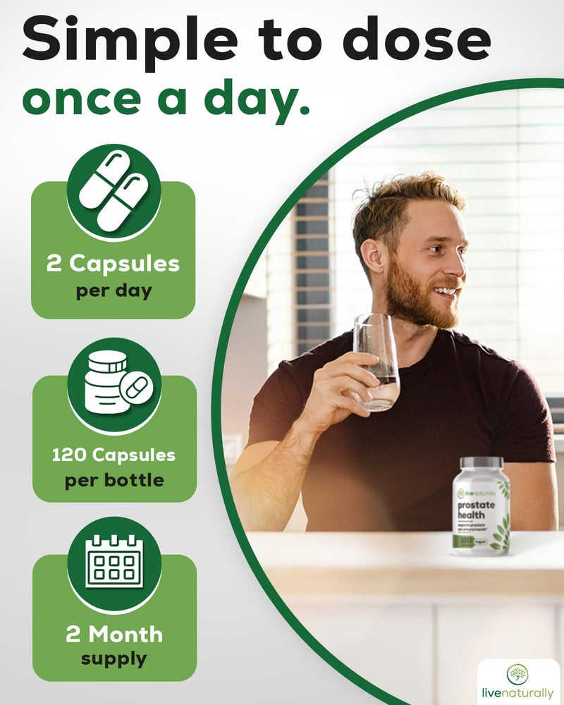 Prostate Health Supplement for Men - Saw Palmetto with Pumpkin Seed, Stinging Nettle, Zinc and Selenium - Supports Urinary Flow and Bladder Comfort - Vegan, 120 Capsules, 60 Day Supply