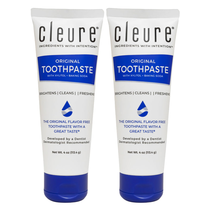 Cleure Original No Fluoride Toothpaste - SLS Free, Mint Free - with Xylitol for Fresh Breath & Helps Whiten - for Kids & Adults - Flavor Free (4oz Tube, Pack of 2) Unflavored (Pack of 2)