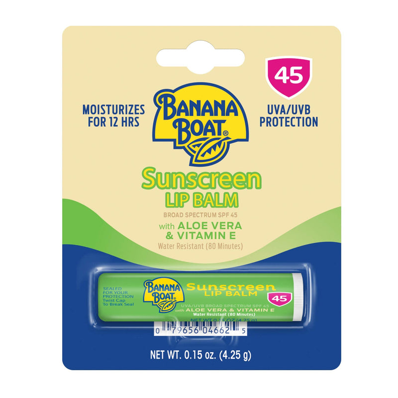 Banana Boat Sunscreen Lip Balm SPF 45 with Aloe Vera & Vitamin E, 0.15oz | Lip SPF, Aloe Vera Lip Balm with SPF, Vitamin E Lip Balm, Moisturizing Lip Balm, Lip Sunblock, Travel Sunscreen, 0.15oz 0.15 Ounce (Pack of 1)