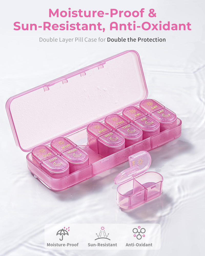 [Australia] - ùêèùê¢ùê•ùê• ùêéùê´ùê†ùêöùêßùê¢ùê≥ùêûùê´, Am & Pm Pill Organizer 7 Days, Weekly Pill Organinzer 2 Times a Day, Pill Box 7 Day, Medicine Pill Organizer for Travel, Vitamins, Fish Oils, Supplements Pink Purple 