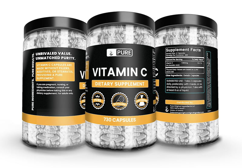 Pure Original Ingredients, Vitamin C Powder, 730 Capsules | For supplement preparation, ingredient mixing, and daily intake 730 Count (Pack of 1)