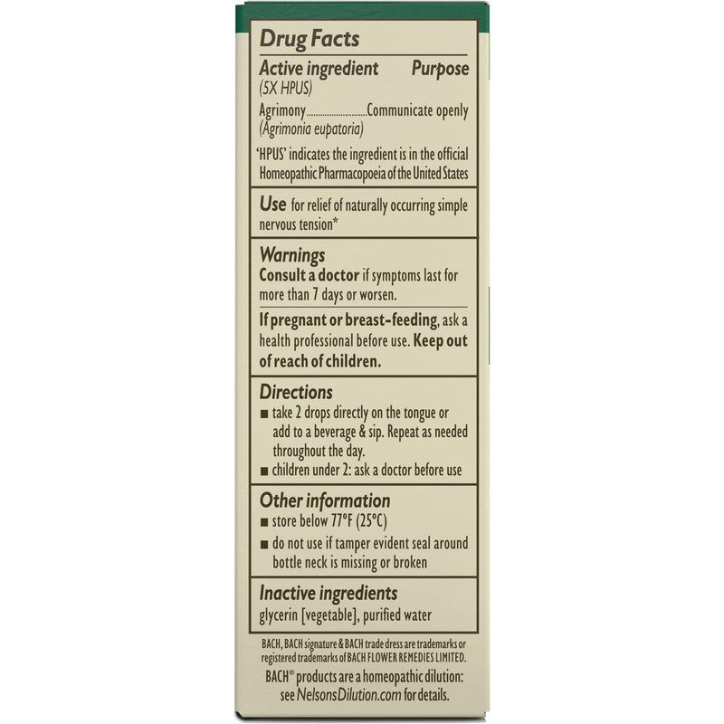 [Australia] - Bach Original Flower Remedies, Agrimony for Open Communication (Non-Alcohol Formula), Natural Homeopathic Flower Essence, Holistic Wellness and Stress Relief, Vegan, 10mL Dropper 