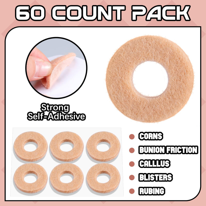 [Australia] - 60 Pcs Felt Callus Cushions for Bottom of Foot Round Feet Corn Pads Adhesive Foot Callus Pads Soft Foot Callous Cushions Bulk for Women Men Feet Toes Heel Pain Relief 