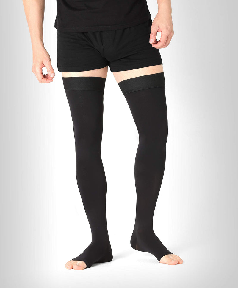 [Australia] - Pani TERESA MEDICA Compression Stockings Women Men Open Toe Area Thrombosis Stockings Medical Support Stockings Thigh Travel Stockings Compression Class 1 15-21 mmHg For Travel Flight Black Size 4 - Short: A - Look at the third picture 