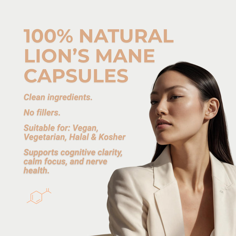 Focus Supplement, 30x Lions Mane Supplement Capsules for Focus, Memory & Clarity | Mentara | 400mg Fruiting Body Extract (6000mg Equivalent, 30% Beta Glucans) Vegan Organic Lion's Mane Mushroom