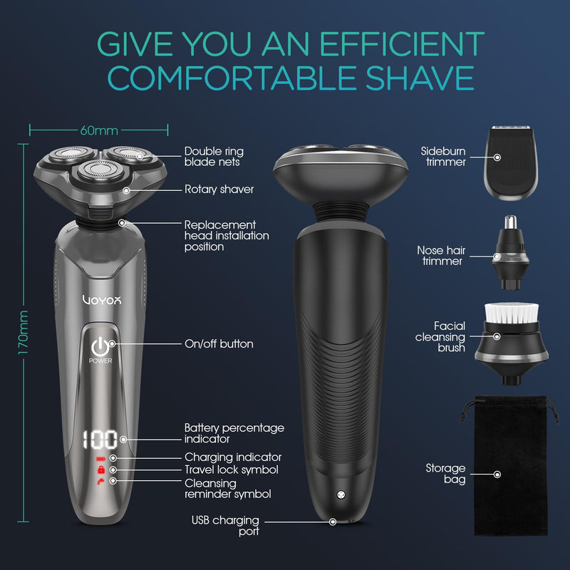 [Australia] - VOYOR Electric Razor for Men Cordless Shavers for Shaving with face sideburn Nose Ear Hair Rechargeable Wet Dry Waterproof TX410 New (New Version-Grey) New Version-Grey 