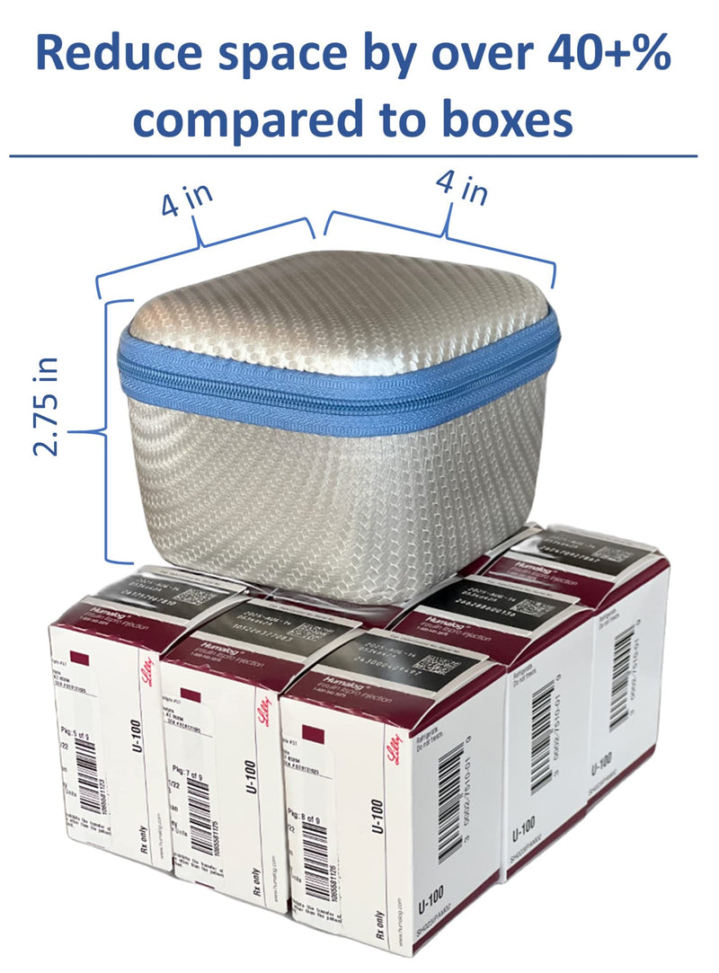 [Australia] - Insulin Fridge Holder Storage Case Organizer - Fits Standard 10ml U-100 Vials - Safe, Snug, Secure Vial Protector (9-Slot, Silver with Blue Zipper) 9-Slot 