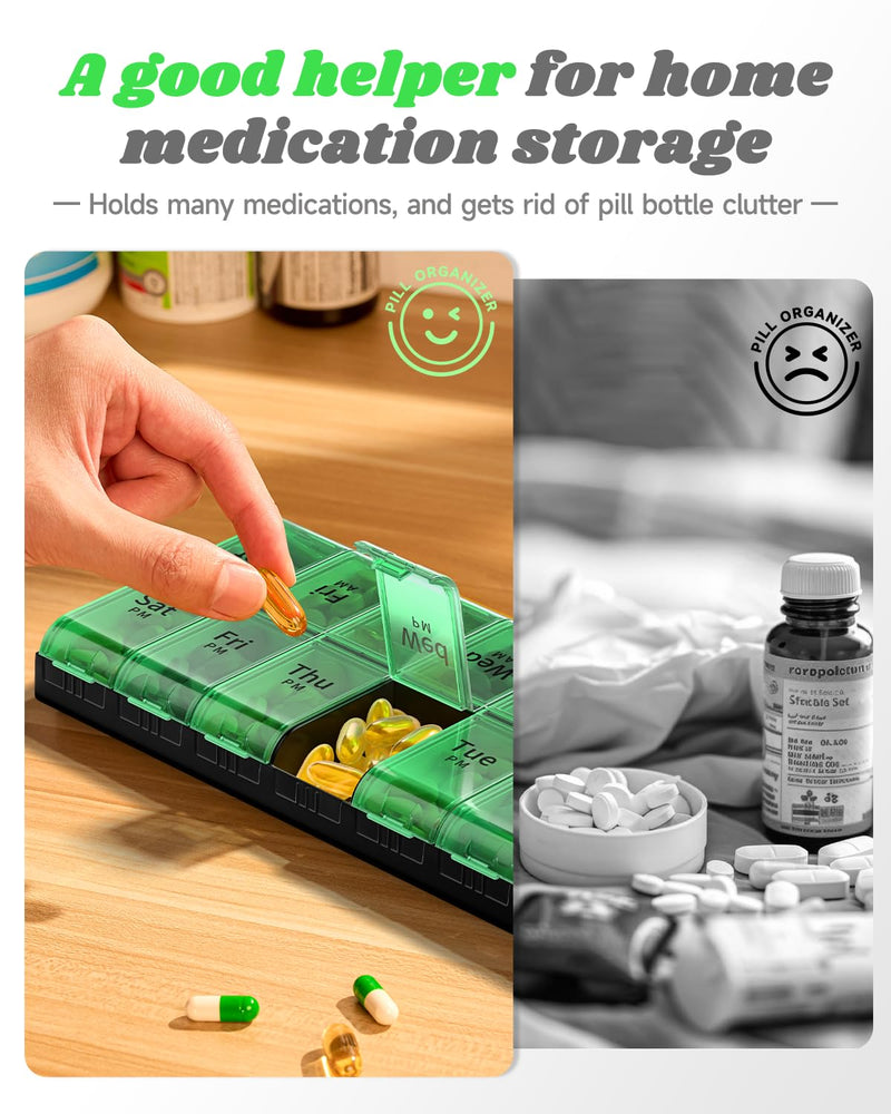 Extra Large Pill Organizer 2 Times a Day, XL 7 Day Pill Box AM PM, Jumbo Weekly Pill Case, Daily Night Oversized Medicine Organizer, Vitamin Holder, Big Pill Container, Twice a Day Pill Organizer | Easy-Open,High-Capacity,Easy-Open,Senior-Friendly,AM/P...