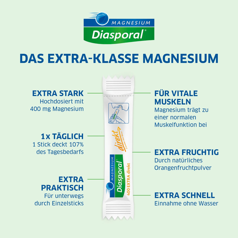 [Australia] - Magnesium Diasporal 400 EXTRA direct | Magnesium sticks with fruity magnesium powder | The direct granules of the EXTRA CLASS with 400mg magnesium per stick, 100 magnesium direct sticks 100 pieces (pack of 1) 